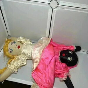 VINTAGE DUAL SIDED 16" BLONDE & BLACK HAIR REVERSIBLE DRESS AMERICAN MADE DOLL